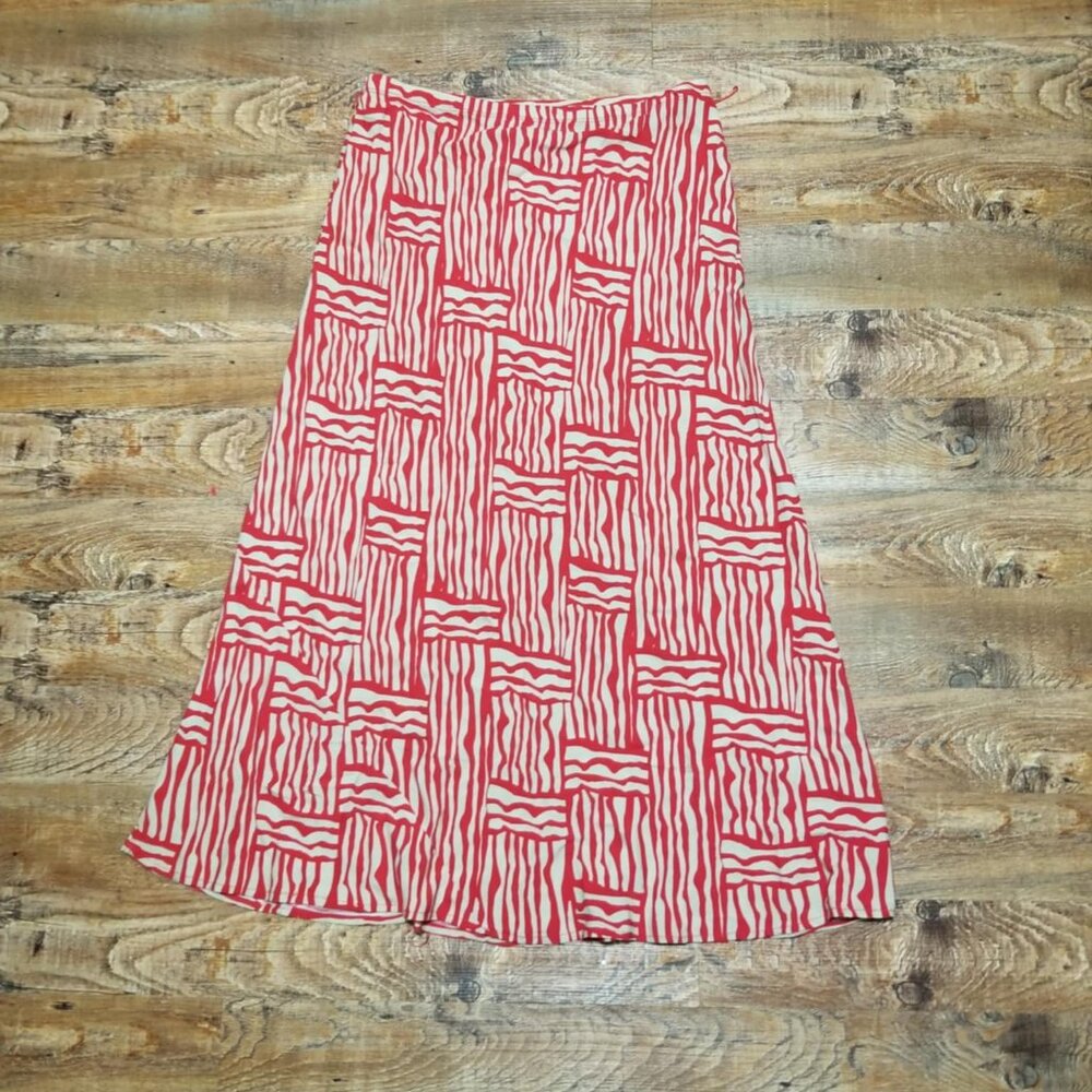 Jessica Skirt Red Tan Midi Rayon Red Medium A-Line Office Casual Formal
